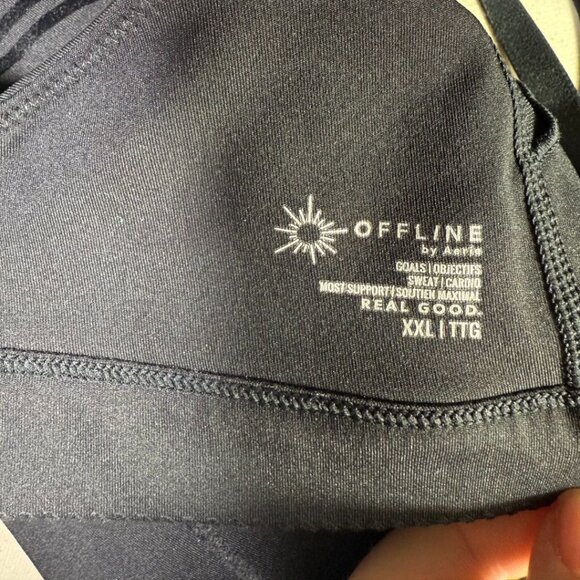 OFFLINE By Aerie Black Goals Velvet Trim Sports Bra XXL Adj. Waist Hook Closure - Picture 3 of 7